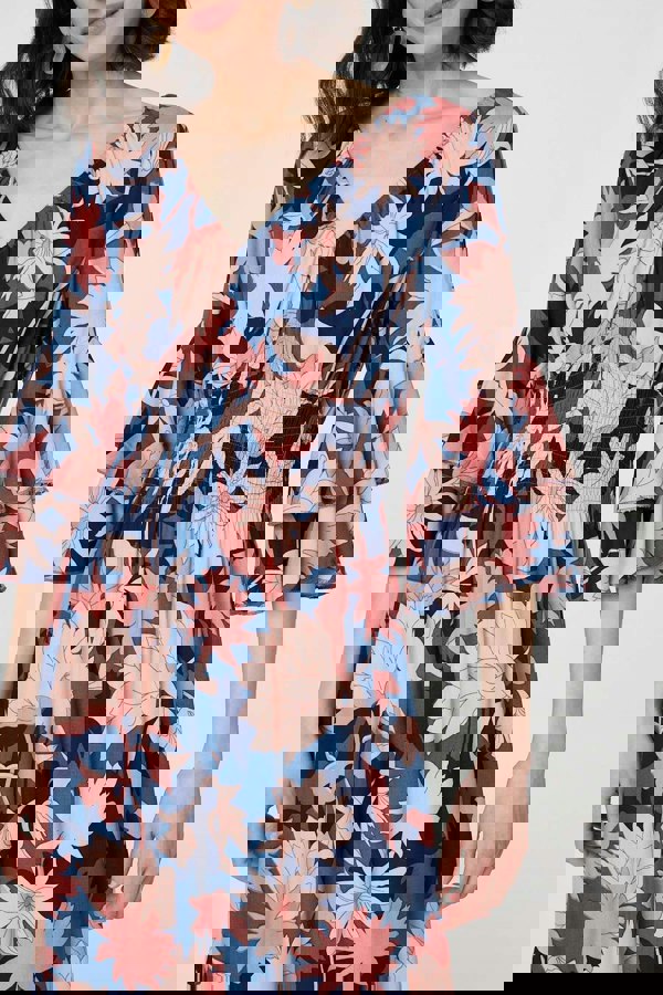 Navy | Floral 3/4 Sleeve Ruffled Midi Dress