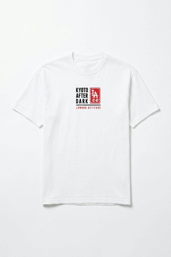 London Attitude Kyoto After Dark Oversized Heavyweight Japanese Graphic T-Shirt in White