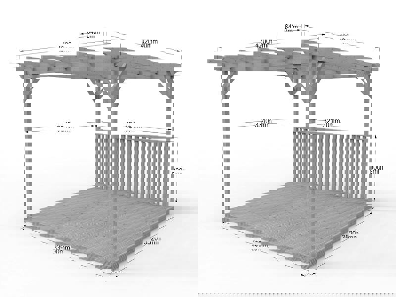 Arbor Garden Solutions Square Pergola And Decking Kit With One Side Balustrade