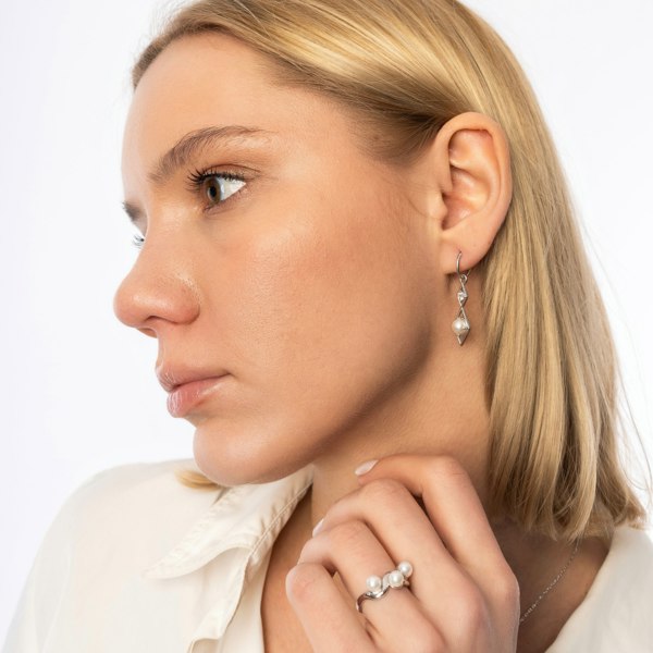 Spero London Sterling Silver Rhombus 3D Pearl Earrings