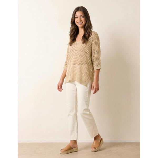 Blue Vanilla Metallic Crochet V Neck Top