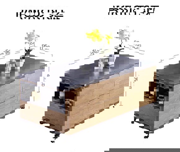 Ruby Lift Top Coffee Table, Multi-Functional Foldable Coffee Table, Walnut & Black-Weilai Concept-Weilai Concept