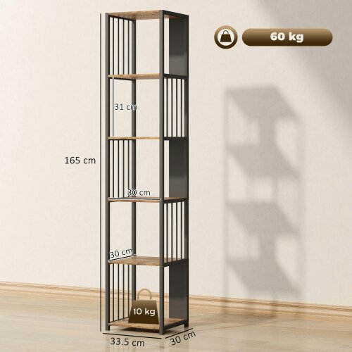 Wyld Haus Remo Metal And Wood Rustic Brown 5 Tier Bookshelf With Steel Frame