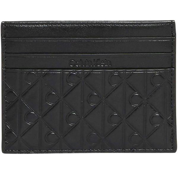 Calvin Klein Monogram Leather Embossed Card Holder - Black - 