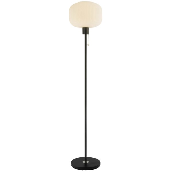 Modern Matte Black Floor Lamp with Opal White Glass Shade and Pull Switch Image 2