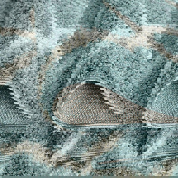 Moroccan Design Thick Shaggy Area Rugs Duck Egg Blue