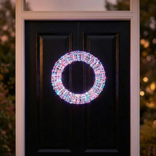 Garden Greatness White Table Top Twinkling Rainbow LED Wreath