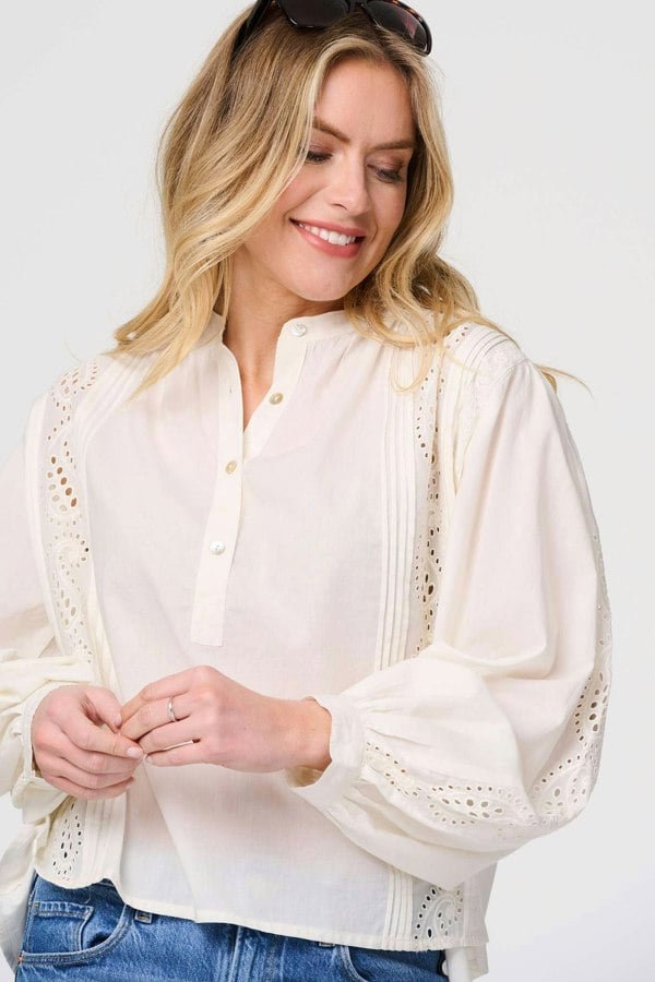 White | Broderie Anglaise Puff Sleeve Blouse
