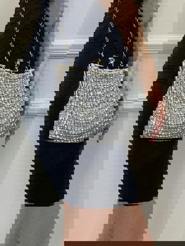 SVNX Silver Crystal Clutch Bag