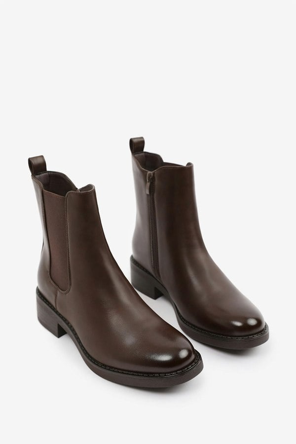 Where's That From Olivia Wide Fit Ankle Boot With Elastic Panel and Side Zip in Dark Brown Faux Leather