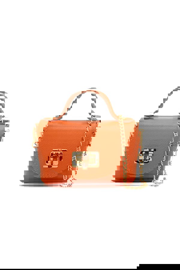 Pluspup Genuine Italian Leather Crossbody Bag with Chain Strap and Twist Lock Closure