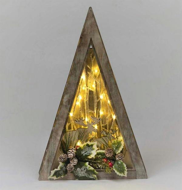 39cm Wooden LED Reindeer Woodland Scene Triangle Tabletop Decoration image 1
