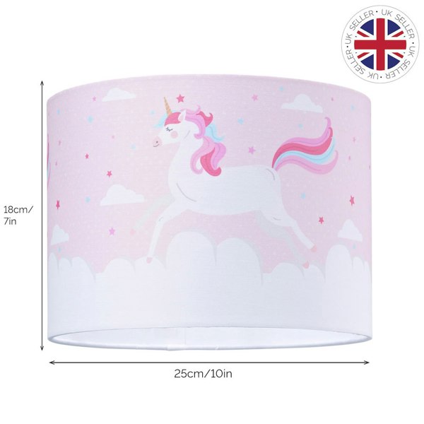 Beautiful Soft Pink Cotton Lampshade with Dancing Unicorns and Clouds Decoration Image 6