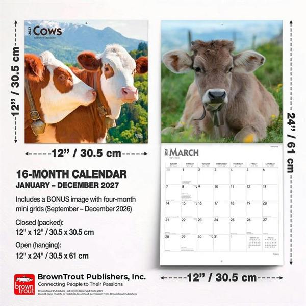 Cows Calendar 2027, Wall Calendars, Month To View, Animals, Gift