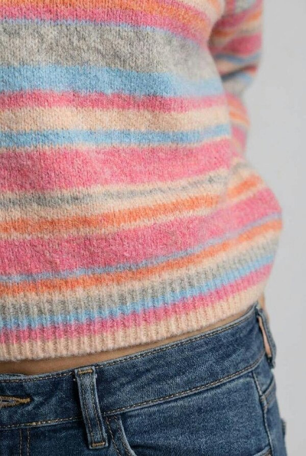 Izabel London Striped Drop Shoulder Cropped Jumper