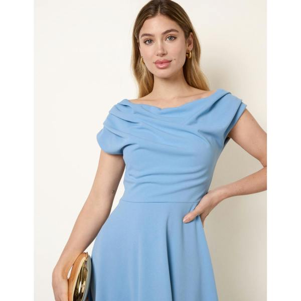 Blue Vanilla Scuba Crepe Off-Shoulder Skater Dress