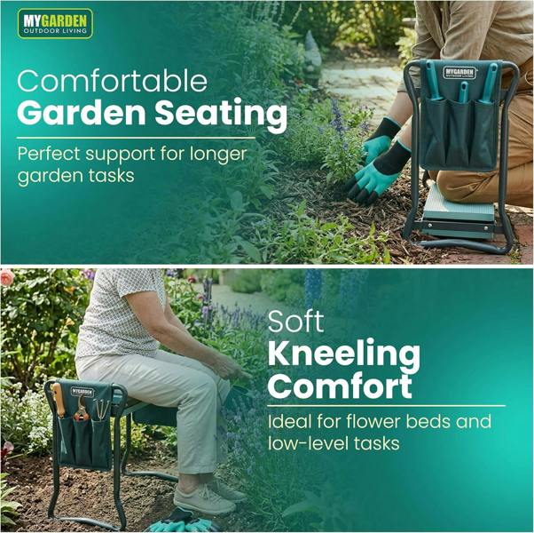 My Garden Outdoor Living My Garden Kneeler & Stool with Handles-3-in-1Folding Garden Weeding Stool, Garden Kneeling Bench with Tool Bag & Claw Gloves