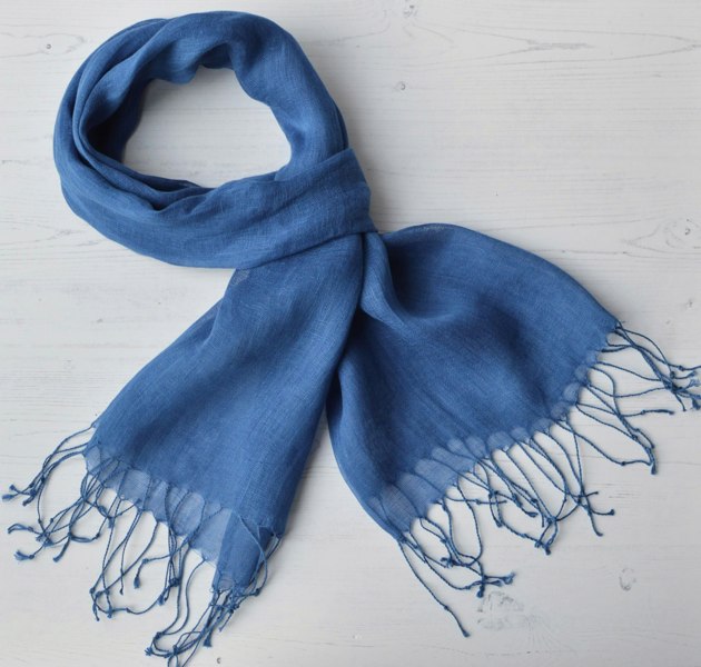 Antonia York Talia | Linen Scarf with Tassels - Cobalt Blue