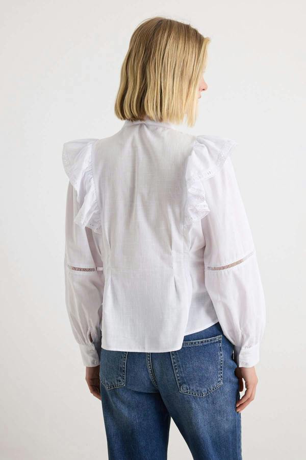WOVCOR Ruffle Detail Boho Long Sleeve Shirt