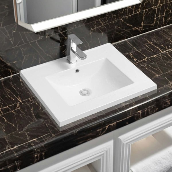 Limoge 5001 Ceramic 61cm Mid-Edge Inset Basin with Scooped Bowl