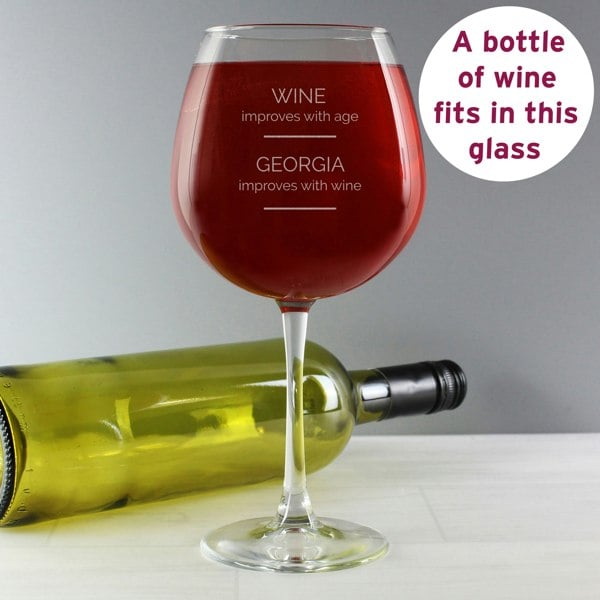 Personalised Memento Company Personalised 'Wine Improves with Age' Bottle of Wine Glass