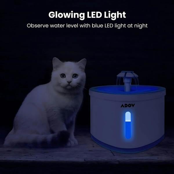 ADOV Cat Water Fountain, USB Powered 2.4L Pet Drinking Fountain with Water Level Window and Filter
