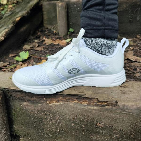 Mesh Top Lace-Up School Trainers (Senior) – Non-Marking White & Black - Optimum
