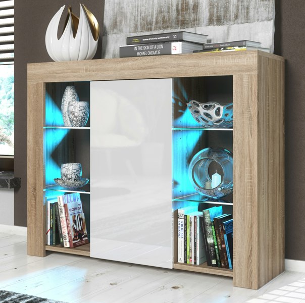 Mex Furniture Sophisticated 97.5cm TV Stand Sideboard – White High Gloss Door with Free LED