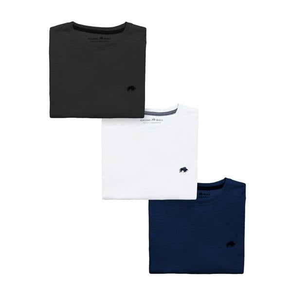 Raging Bull Mens Classic Organic Cotton T-Shirt (Pack of 3) - Black/White/Navy