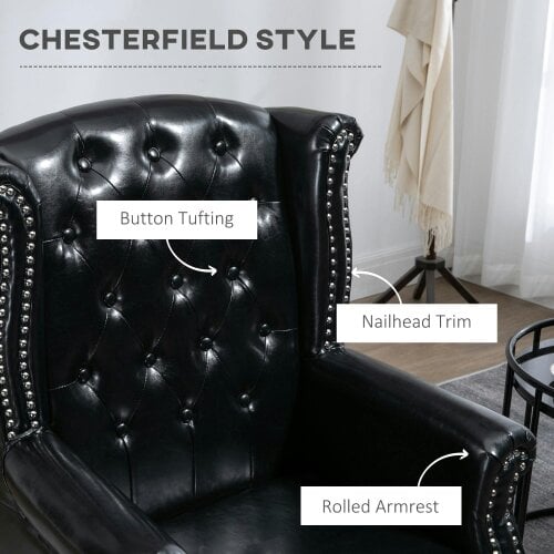 Wyld Haus Nana Bafa Black Wingback Accent Chair With Chesterfield Style Tufting And Nail Head Trim
