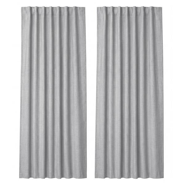 Marlow 100% Blackout Curtains Thermal Linen Look Pair Ready Made 46x54 in Grey