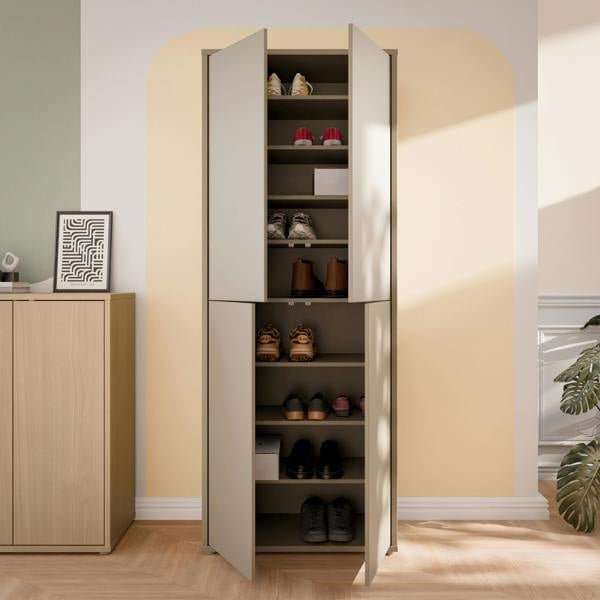 Furniture To Go Alice Springs Tall Shoe Cabinet with 4 Doors Push-to-Open in Taupe