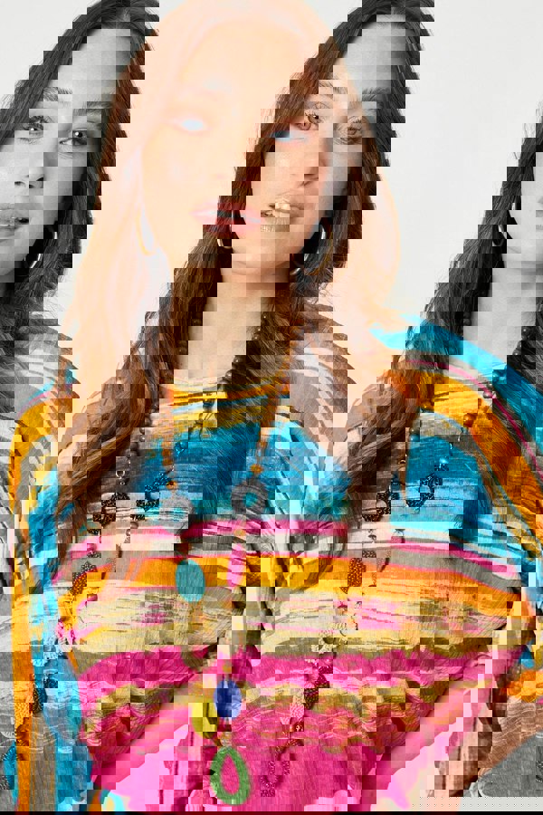 Red | Striped Batwing Top with Necklace