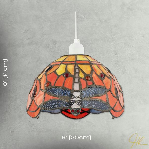 Vivid Orange and Amber Stained Glass Dragonfly Tiffany Pendant Shade Image 7