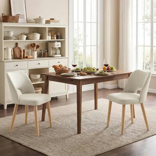 Bobobiy Dining Chairs Set Upholstered Kitchen Chenille Tool Free Assembly Rubberwood Legs, Beige