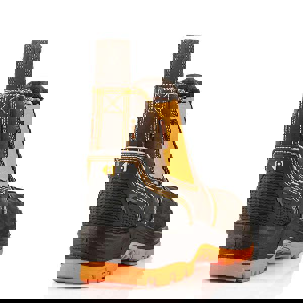 Buckbootz BVIZ3 Mens Pull On S7S Dealer Chelsea Safety Ankle Boots, a rugged brown work boot with orange accents, slip-on design, durable outsole, and safety features for industrial safety.