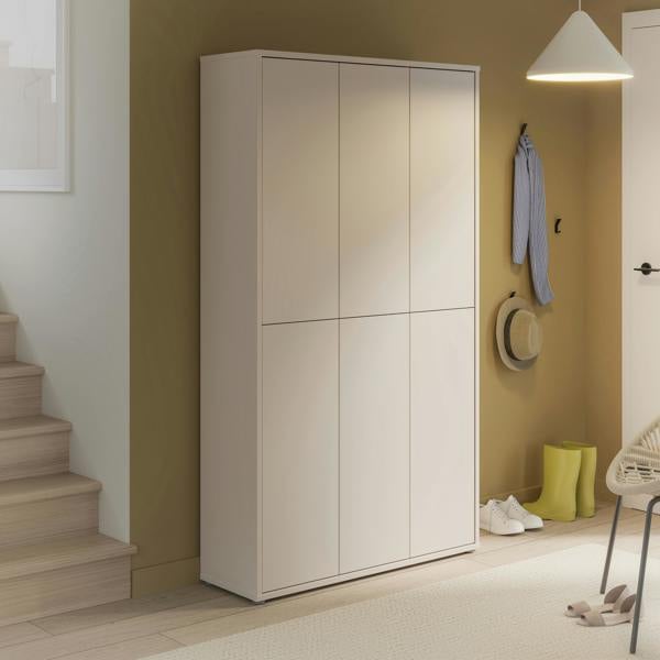 Furniture To Go Alice Springs Tall Shoe Cabinet with 6 Doors Push-to-Open in Sand