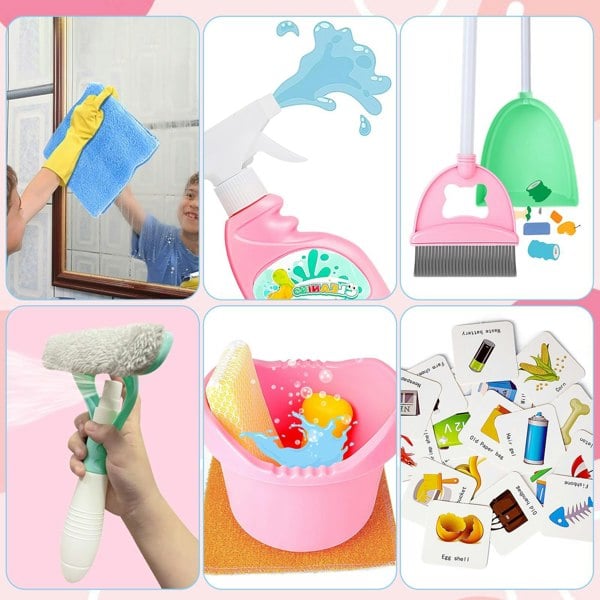 deAO Toys Kids Cleaning Trolley Set Housekeeping Pretend Play Set with Broom, Mop, Brush Dustpan Fun Cleaning Toys for Boys & Girls Aged, Perfect Gift