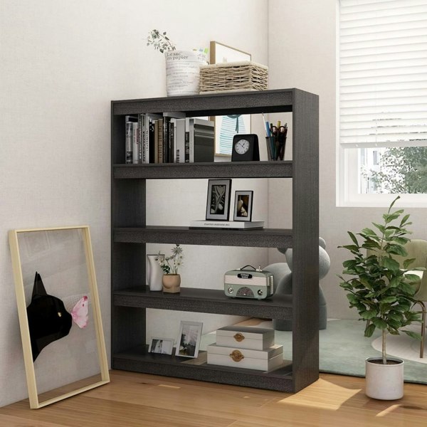Berkfield Book Cabinet/Room Divider Grey 100x30x135.5 cm Solid Pinewood
