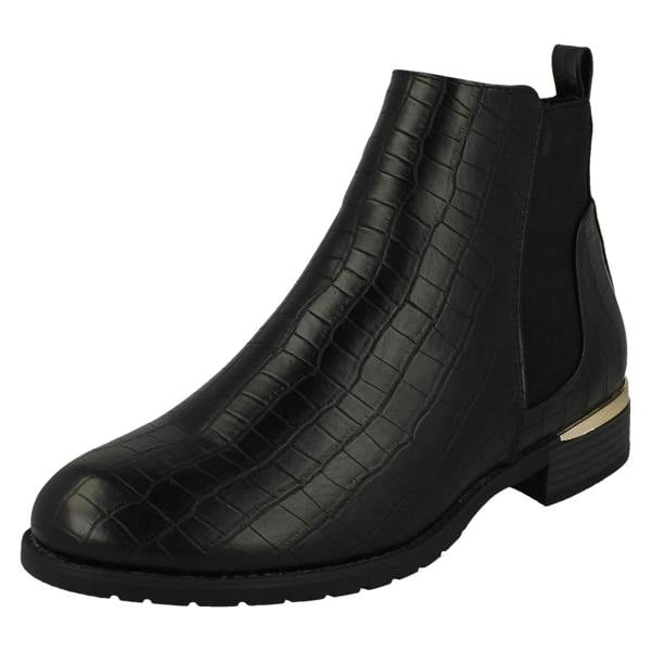 Spot On Ladies Spot On Croc Detailed Ankle Boots F51196
