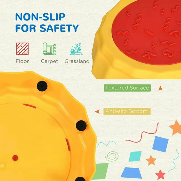 Non-slip kids stepping stone with textured red top and raised yellow foot grips