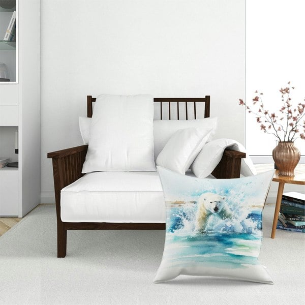 Warren Reed Hunting Polar Bear Watercolour Floor Cushion