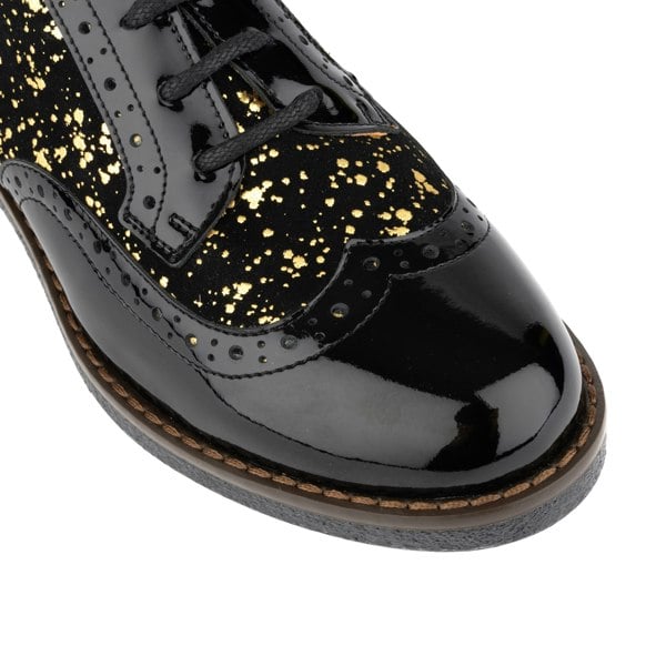 Embassy London The Artist - Black & Gold - Women's derby shoe in golden paint drops on black leather