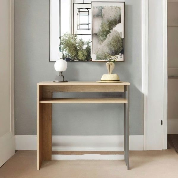 Rafaelo Mobilia 2 Tier Hallway Console Table With Steel Frame Oak