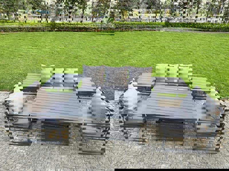 Fimous 5 Seater Aluminium Garden Furniture Set with Adjustable Rising Dining Table, 2 Chairs, 2 Side Tables - Dark Grey