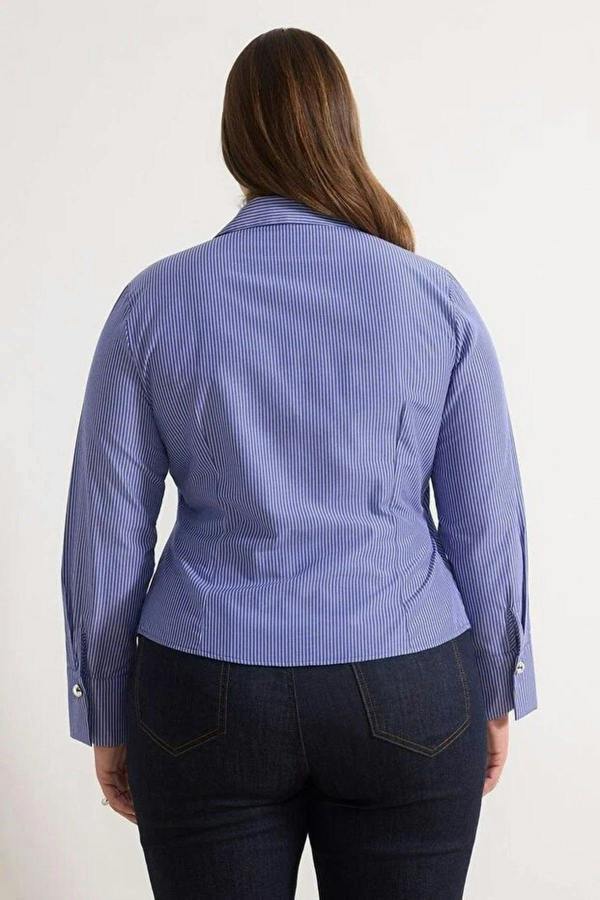 WOVCOR Striped Plus Size Woven Shirt with Silver Button Detail