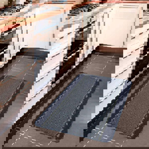 Machine Washable Blue Designer Mats | Bordered Line Design