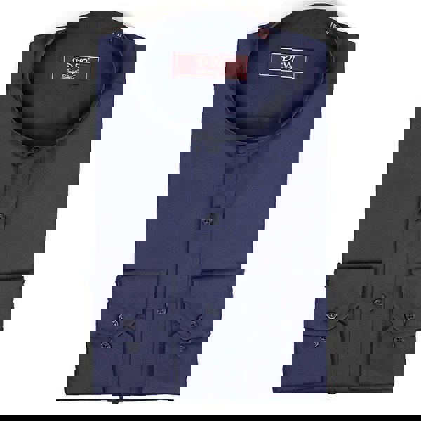 David WeJ Mandarin Button Cuff Poplin Shirt - Navy