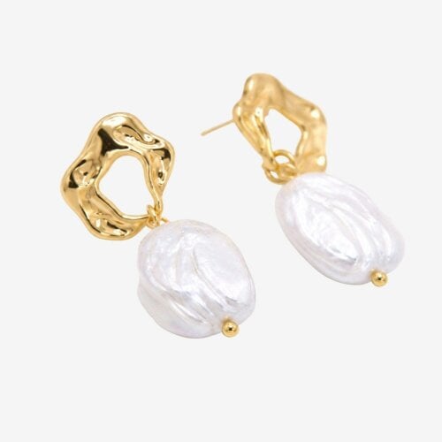 Uchi & Soto Shinju Baroque Pearl and Molten Gold Earrings