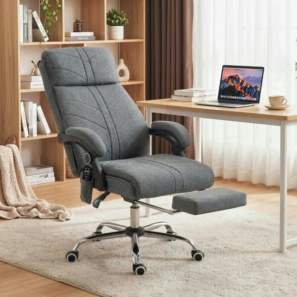 High Back Vibration Massage Office Chair with Footrest, Heated, Grey
